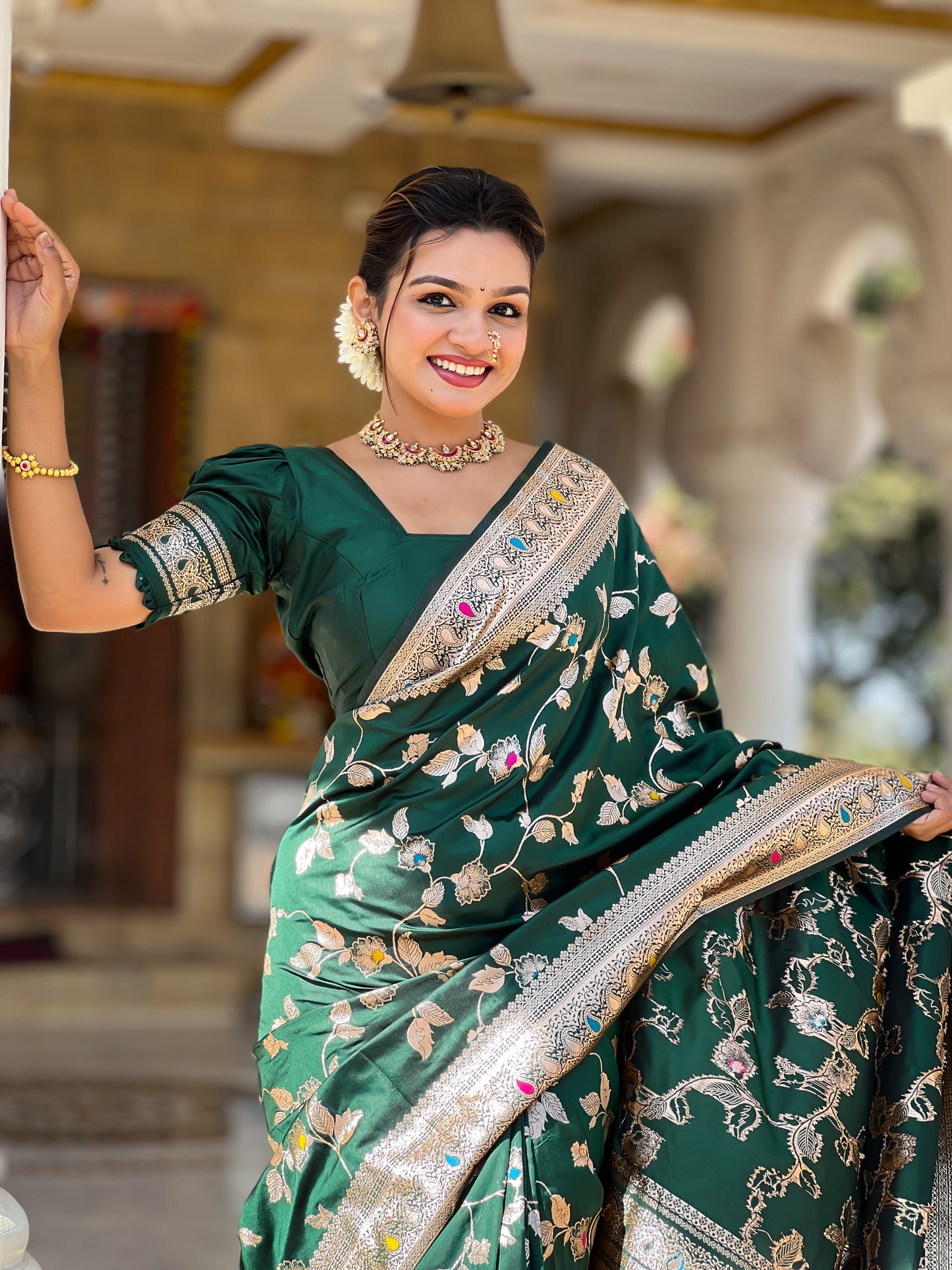 Green Meenakari Elegance Banarasi Silk Saree