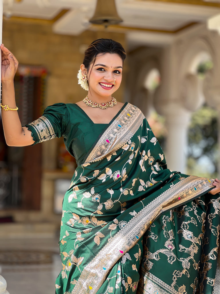 Green Meenakari Elegance Banarasi Silk Saree