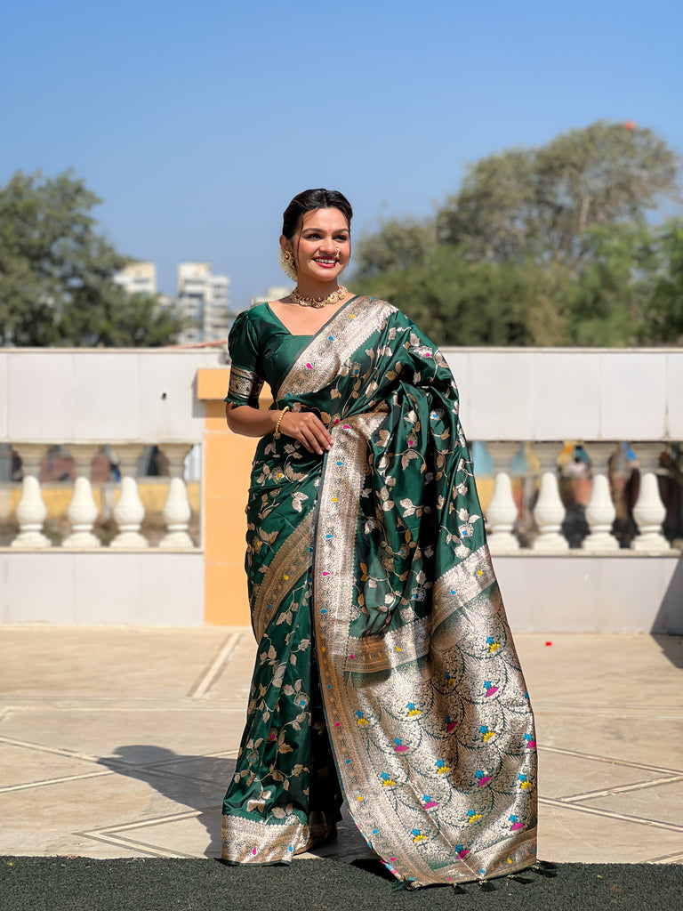 Green Meenakari Elegance Banarasi Silk Saree