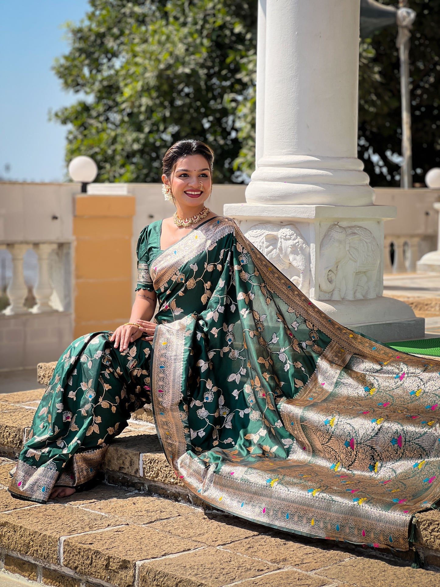 Green Meenakari Elegance Banarasi Silk Saree
