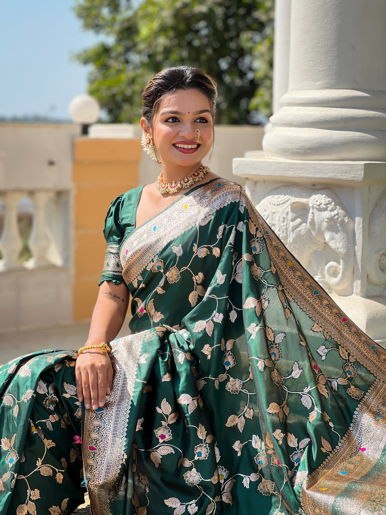 Green Meenakari Elegance Banarasi Silk Saree
