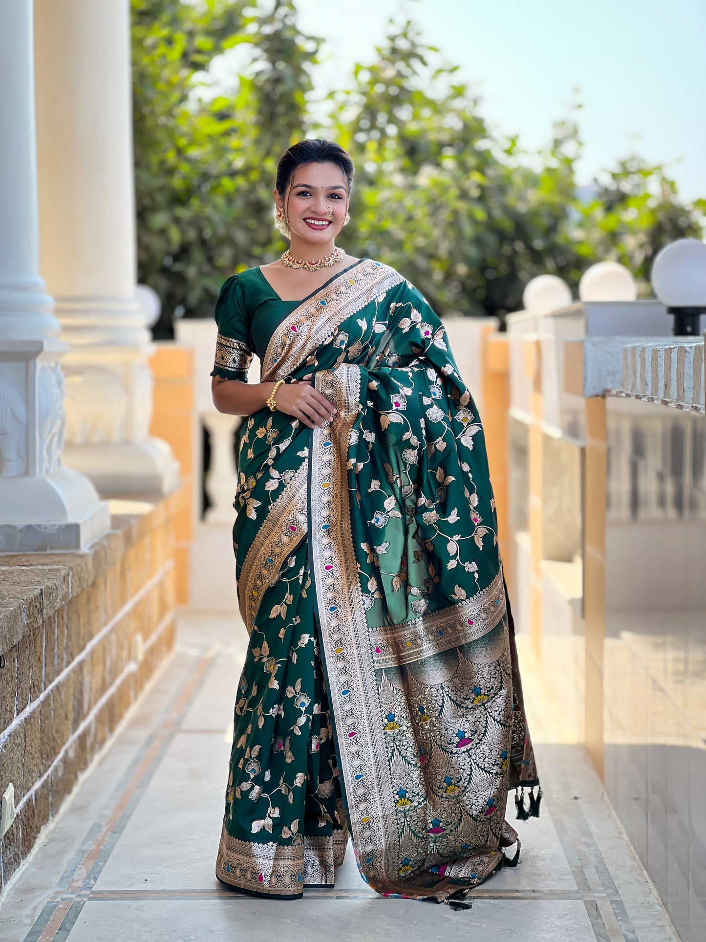 Green Meenakari Elegance Banarasi Silk Saree