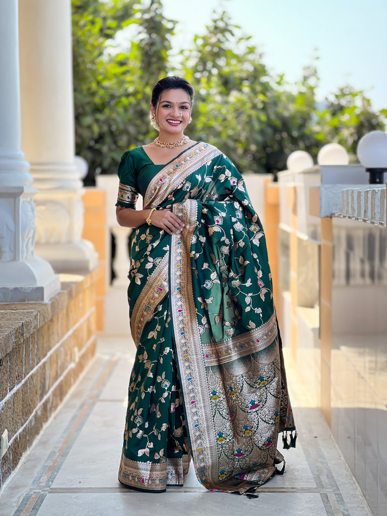 Green Meenakari Elegance Banarasi Silk Saree