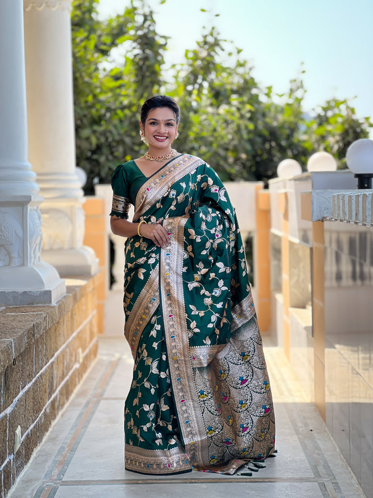 Green Meenakari Elegance Banarasi Silk Saree