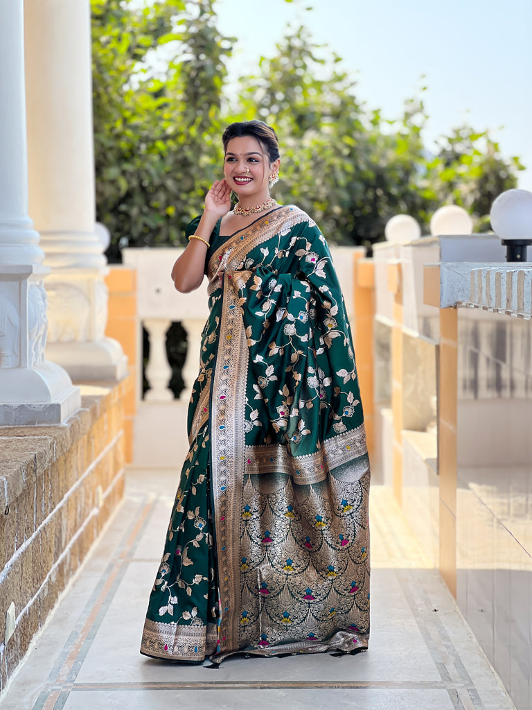 Green Meenakari Elegance Banarasi Silk Saree