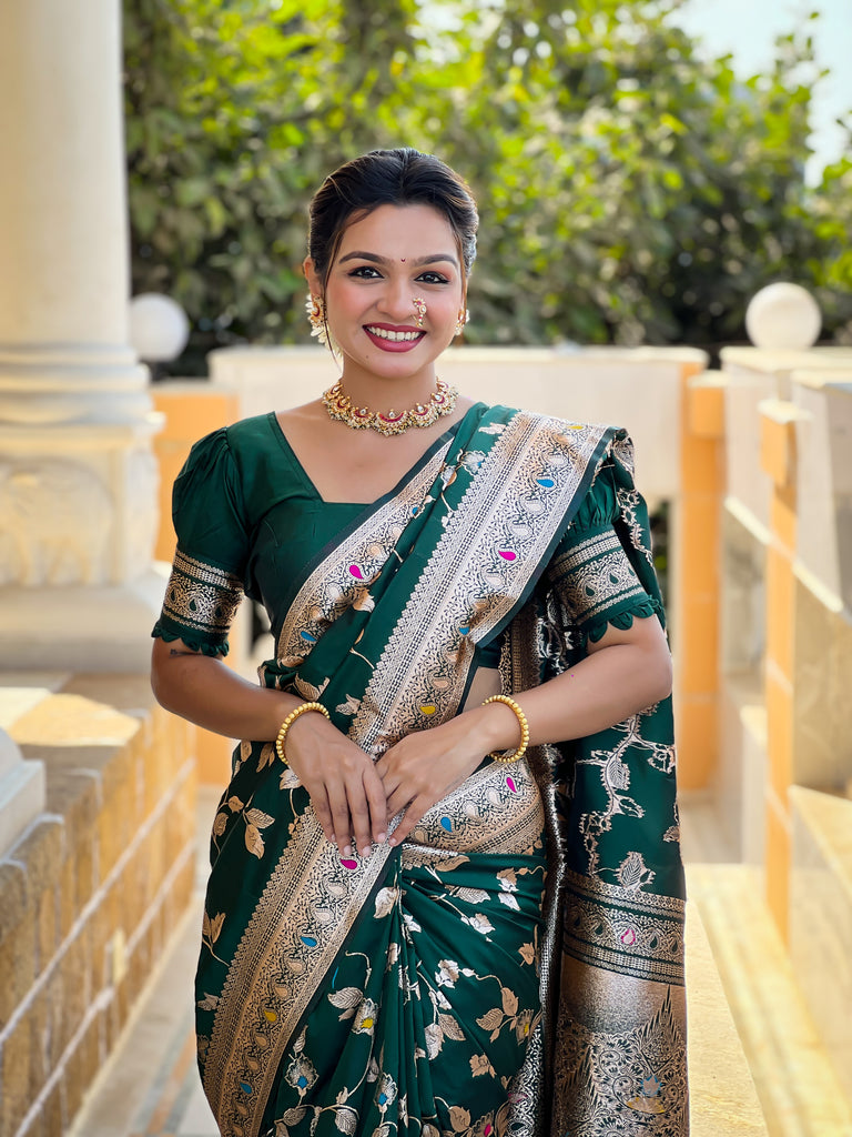Green Meenakari Elegance Banarasi Silk Saree