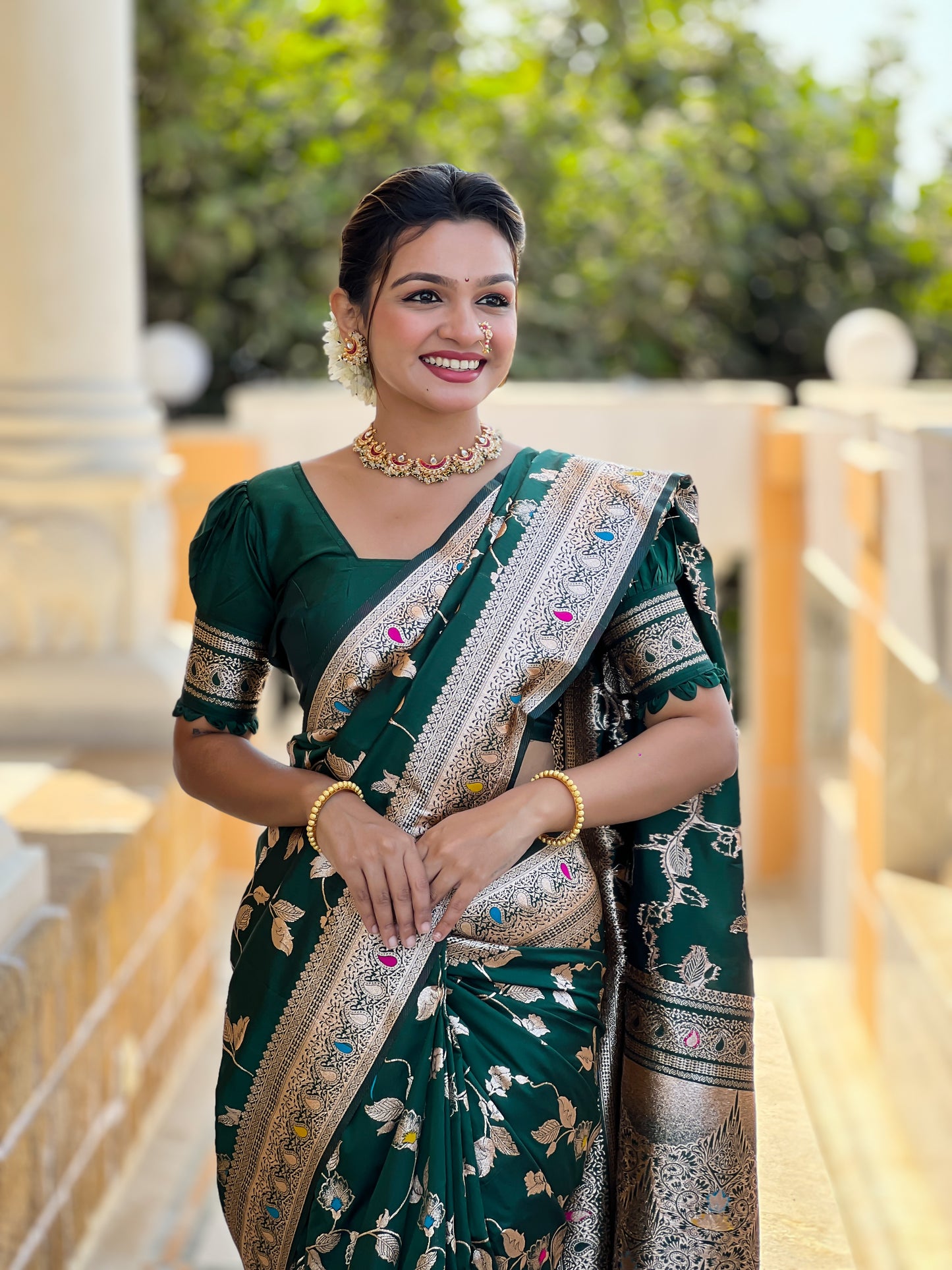 Green Meenakari Elegance Banarasi Silk Saree