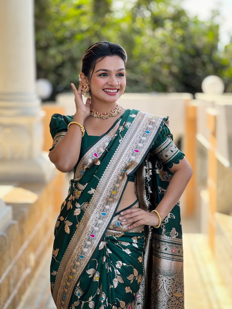 Green Meenakari Elegance Banarasi Silk Saree