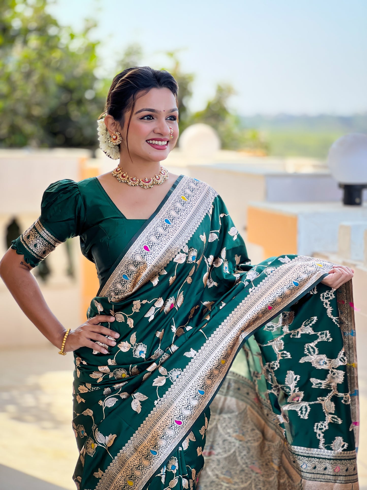 Green Meenakari Elegance Banarasi Silk Saree