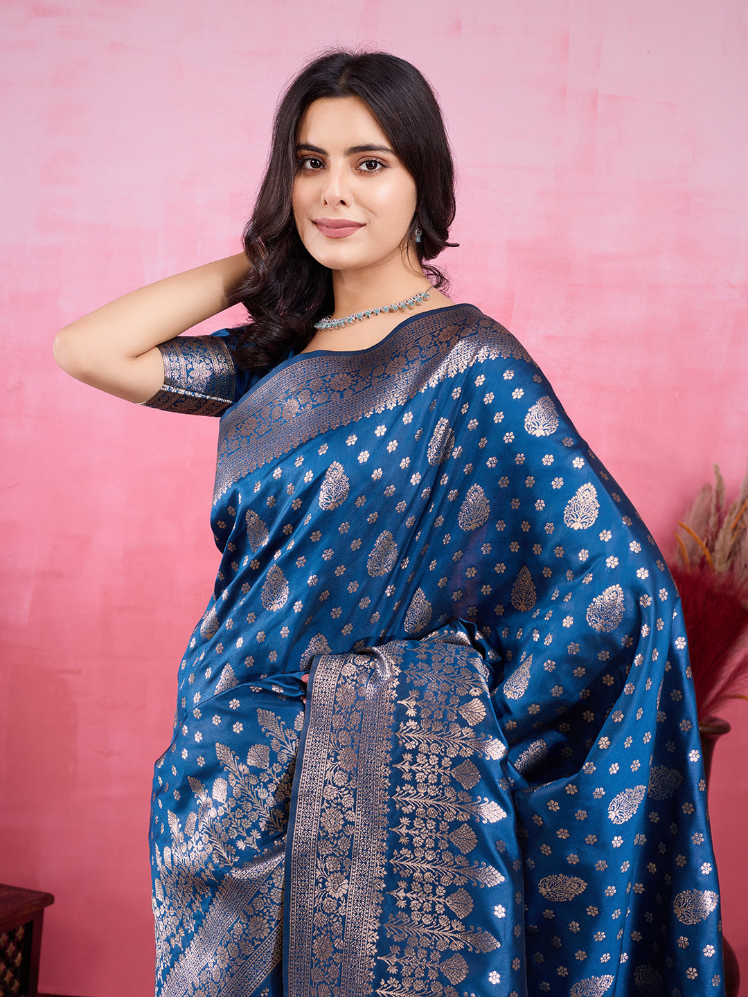 Rama Pure and Rich Banarasi Soft Silk Saree With Silk Blouse Piece