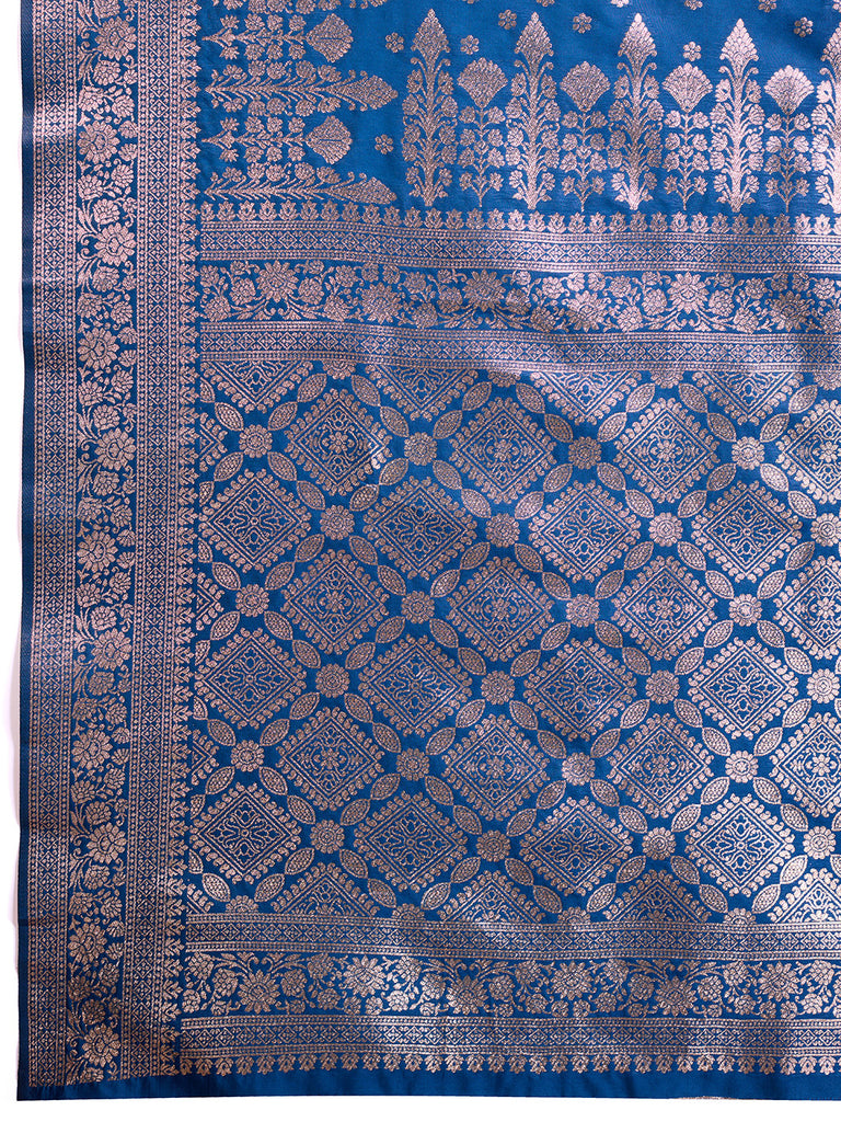 Rama Pure and Rich Banarasi Soft Silk Saree With Silk Blouse Piece