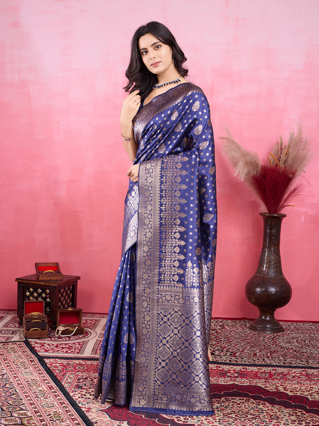 Blue Pure and Rich Banarasi Soft Silk Saree With Silk Blouse Piece
