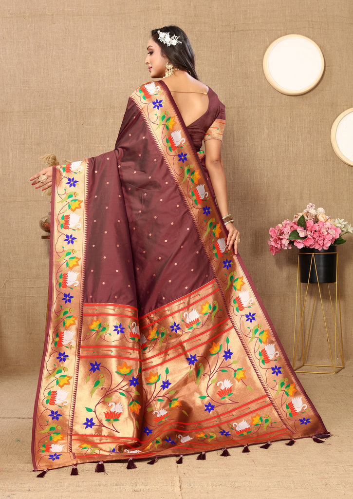 Brown Traditional Rajhans Paithani Soft Silk Saree With Blouse Piece