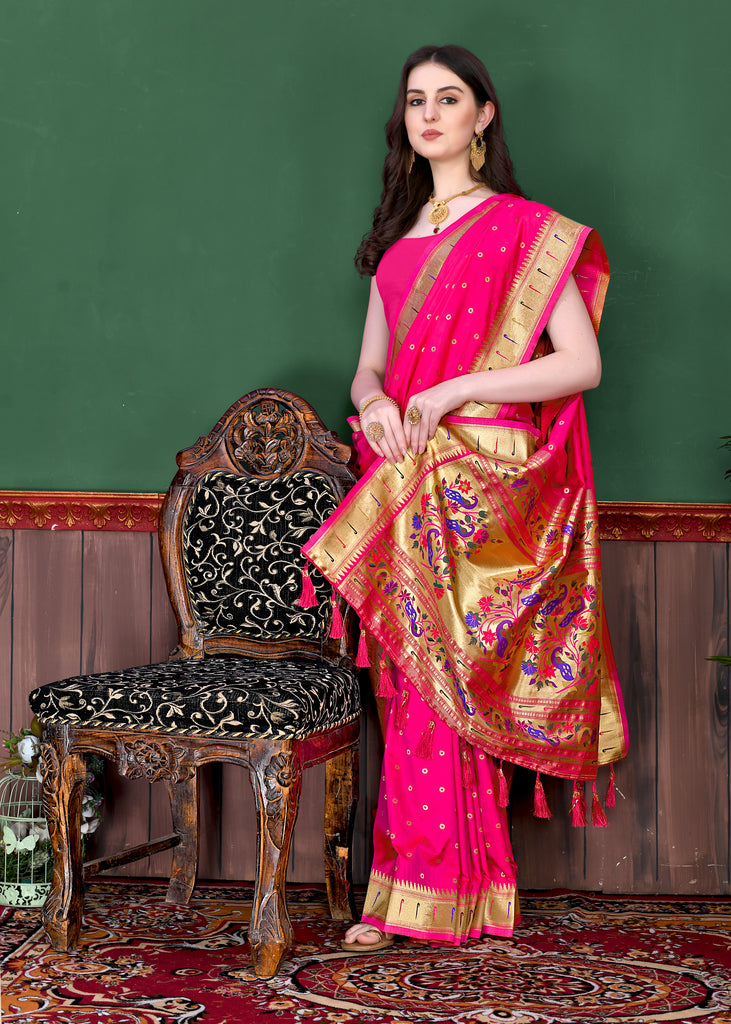 Pink Timeless Meenakari Bindi Silk Saree With Blouse Piece