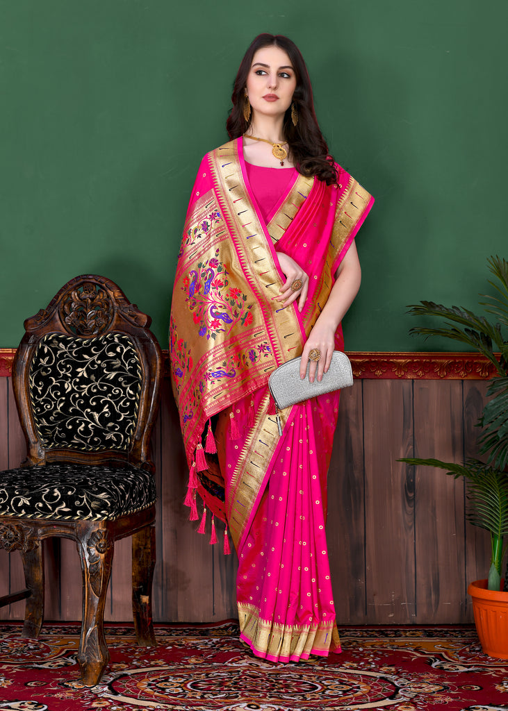 Pink Timeless Meenakari Bindi Silk Saree With Blouse Piece