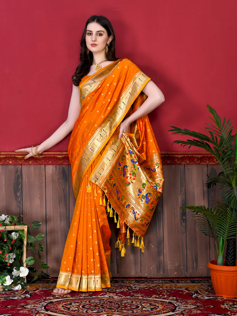 Mustard Timeless Meenakari Bindi Silk Saree With Blouse Piece