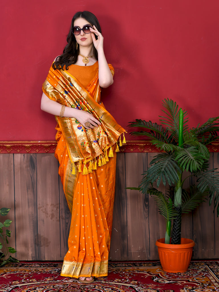 Mustard Timeless Meenakari Bindi Silk Saree With Blouse Piece