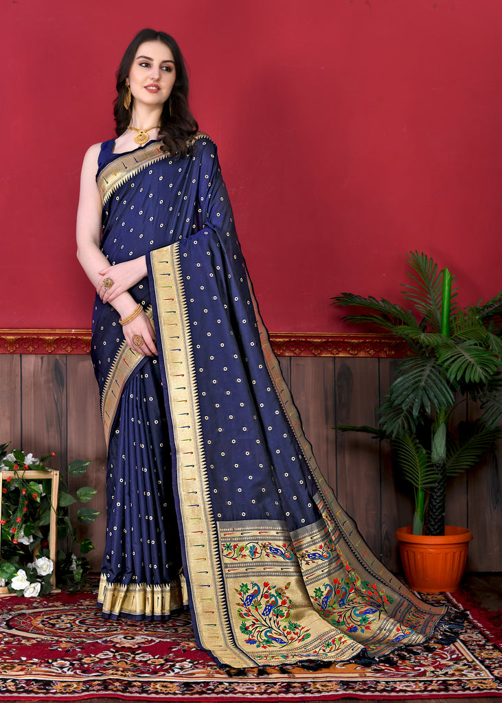 Blue Timeless Meenakari Bindi Silk Saree With Blouse Piece