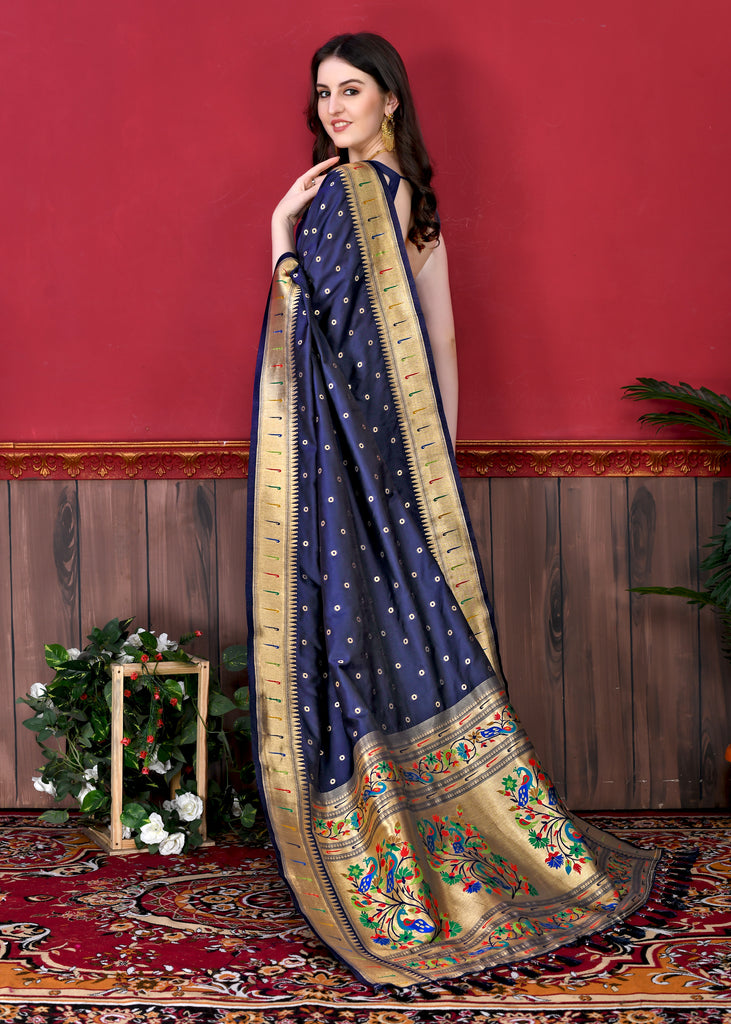 Blue Timeless Meenakari Bindi Silk Saree With Blouse Piece