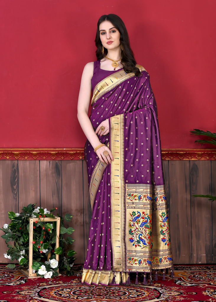 Purple Timeless Meenakari Bindi Silk Saree With Blouse Piece