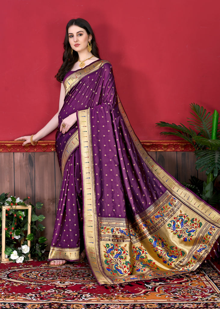 Purple Timeless Meenakari Bindi Silk Saree With Blouse Piece