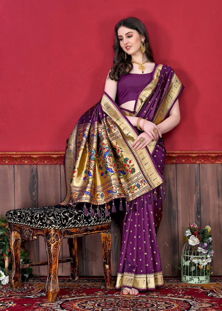 Purple Timeless Meenakari Bindi Silk Saree With Blouse Piece