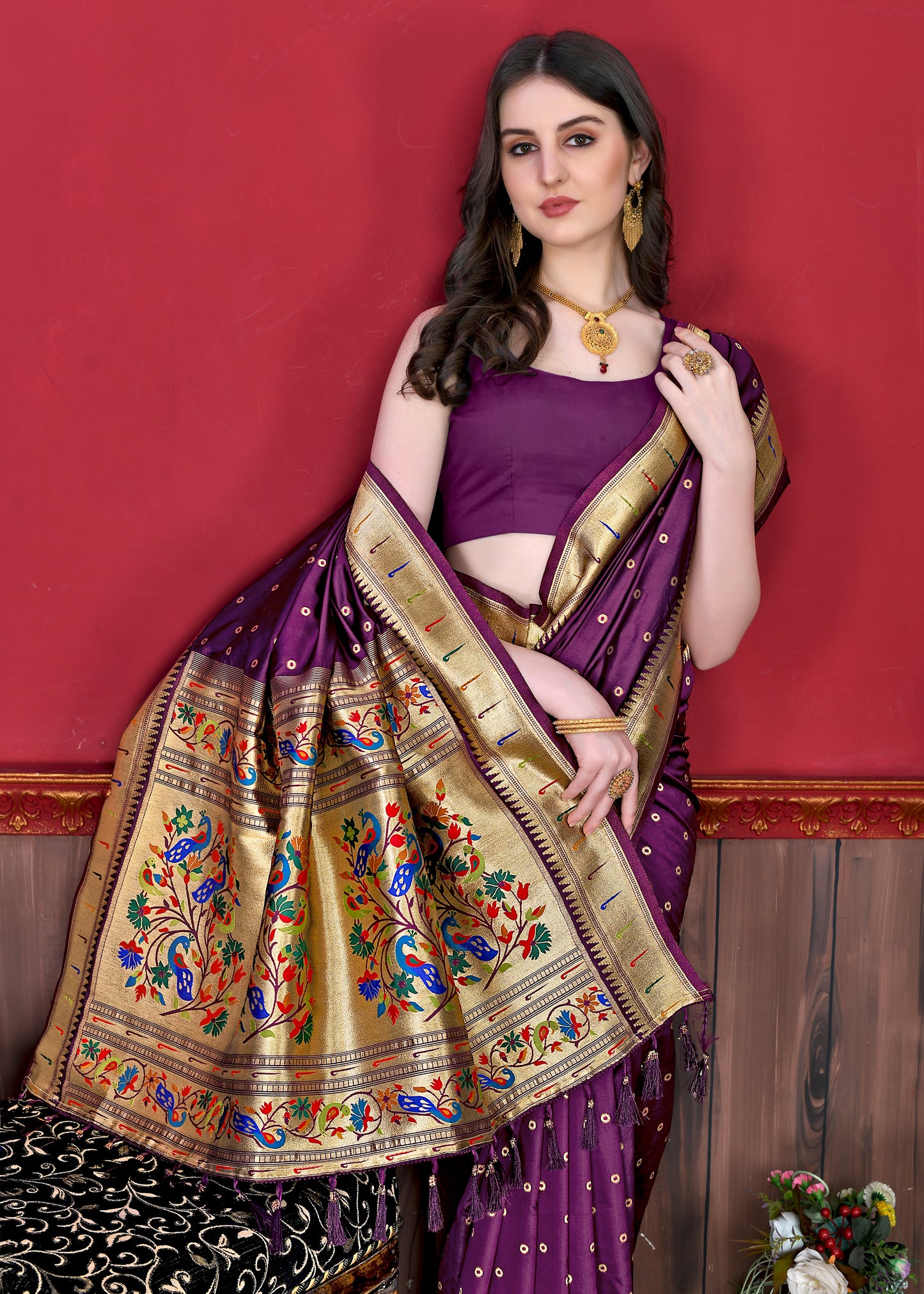 Purple Timeless Meenakari Bindi Silk Saree With Blouse Piece