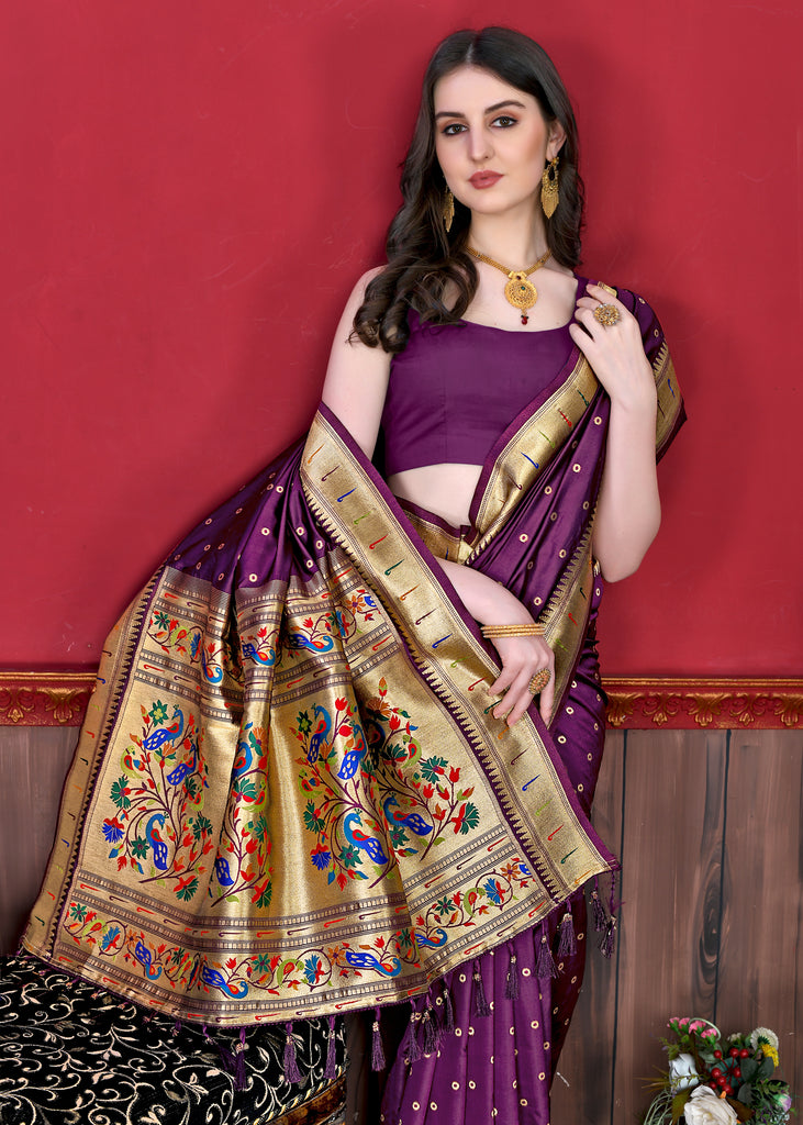 Purple Timeless Meenakari Bindi Silk Saree With Blouse Piece