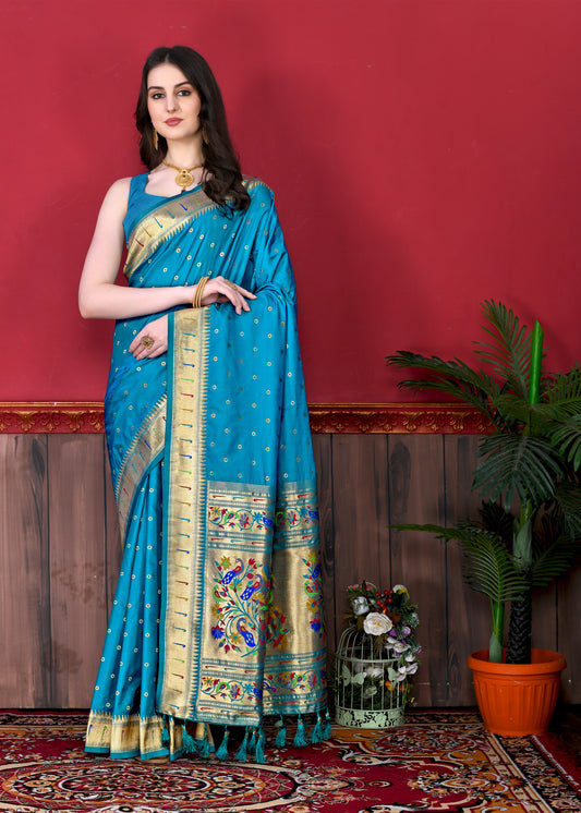Sky Timeless Meenakari Bindi Silk Saree With Blouse Piece