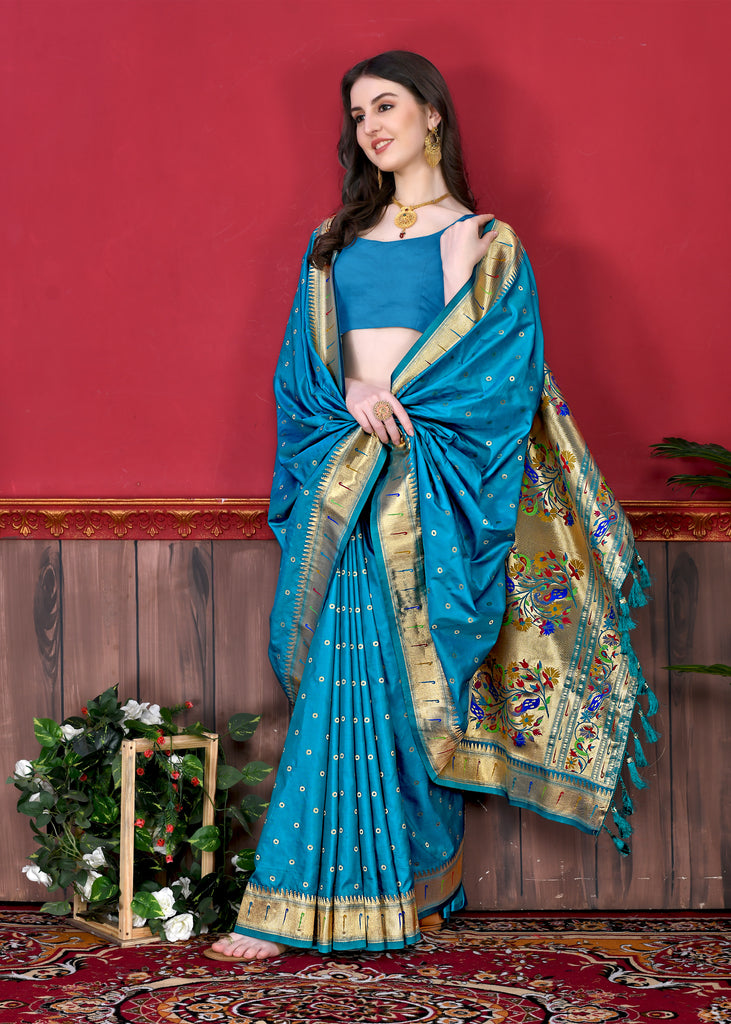 Sky Timeless Meenakari Bindi Silk Saree With Blouse Piece