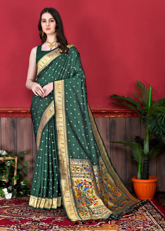 Green Timeless Meenakari Bindi Silk Saree With Blouse Piece