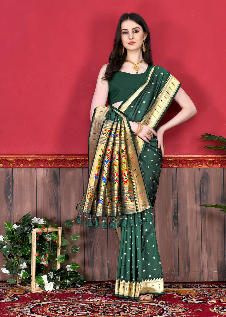 Green Timeless Meenakari Bindi Silk Saree With Blouse Piece