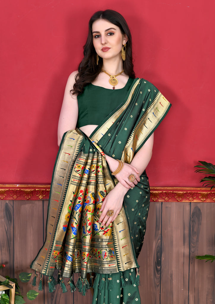 Green Timeless Meenakari Bindi Silk Saree With Blouse Piece