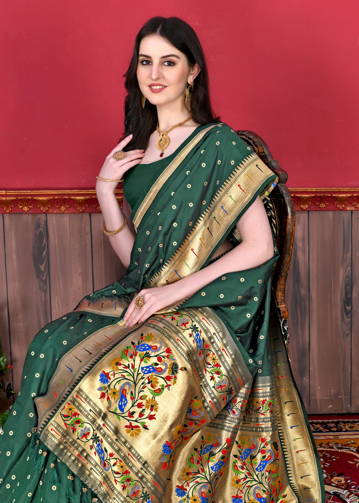 Green Timeless Meenakari Bindi Silk Saree With Blouse Piece