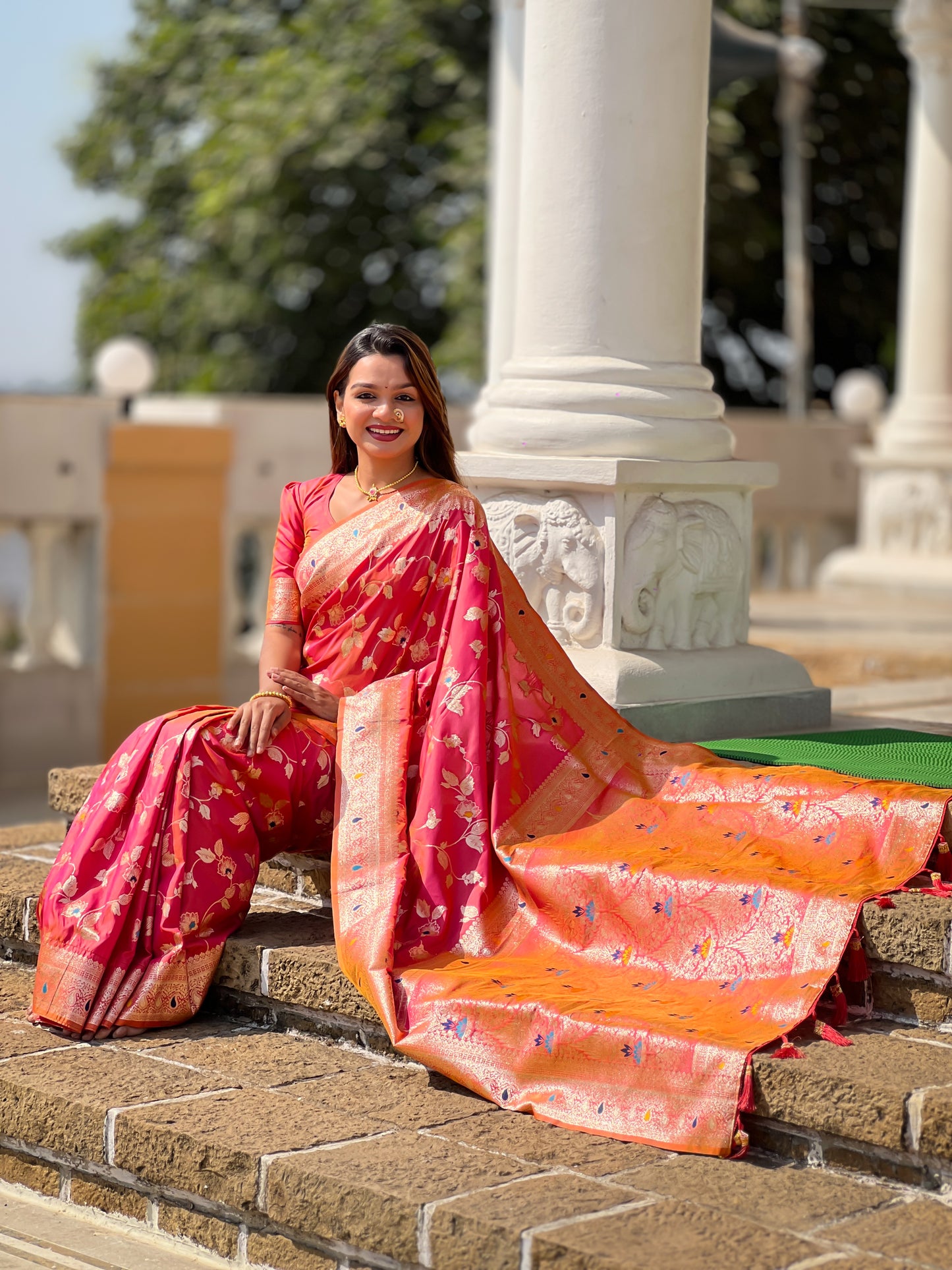 Peach Meenakari Elegance Banarasi Silk Saree