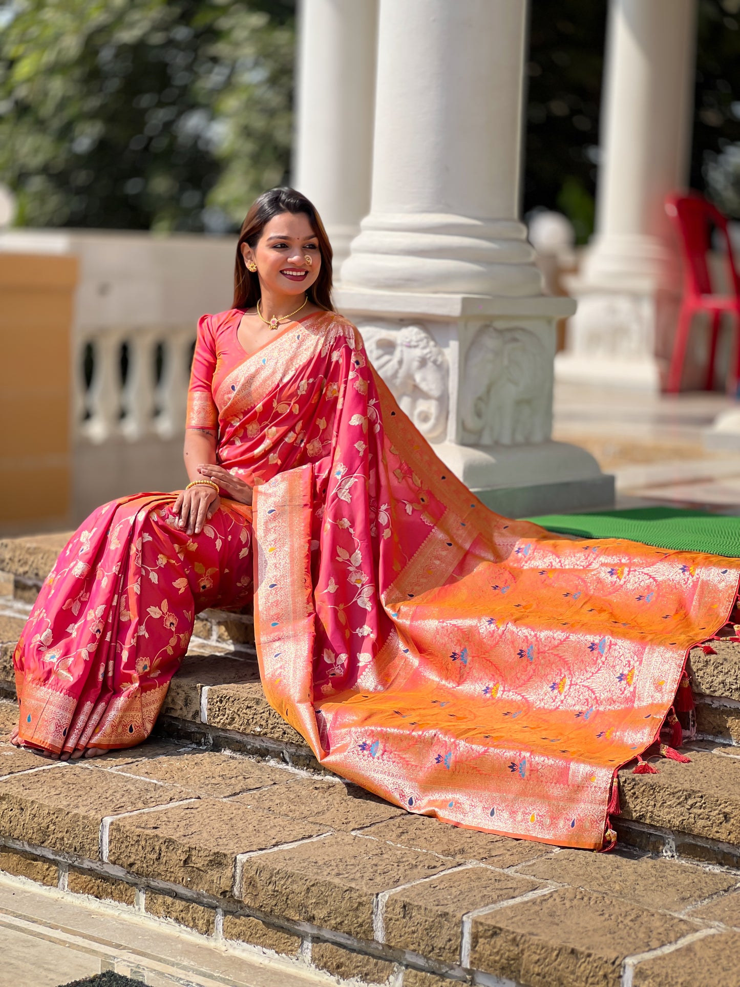 Peach Meenakari Elegance Banarasi Silk Saree