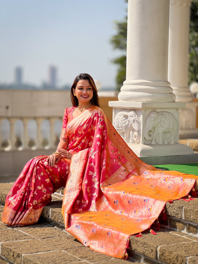Peach Meenakari Elegance Banarasi Silk Saree