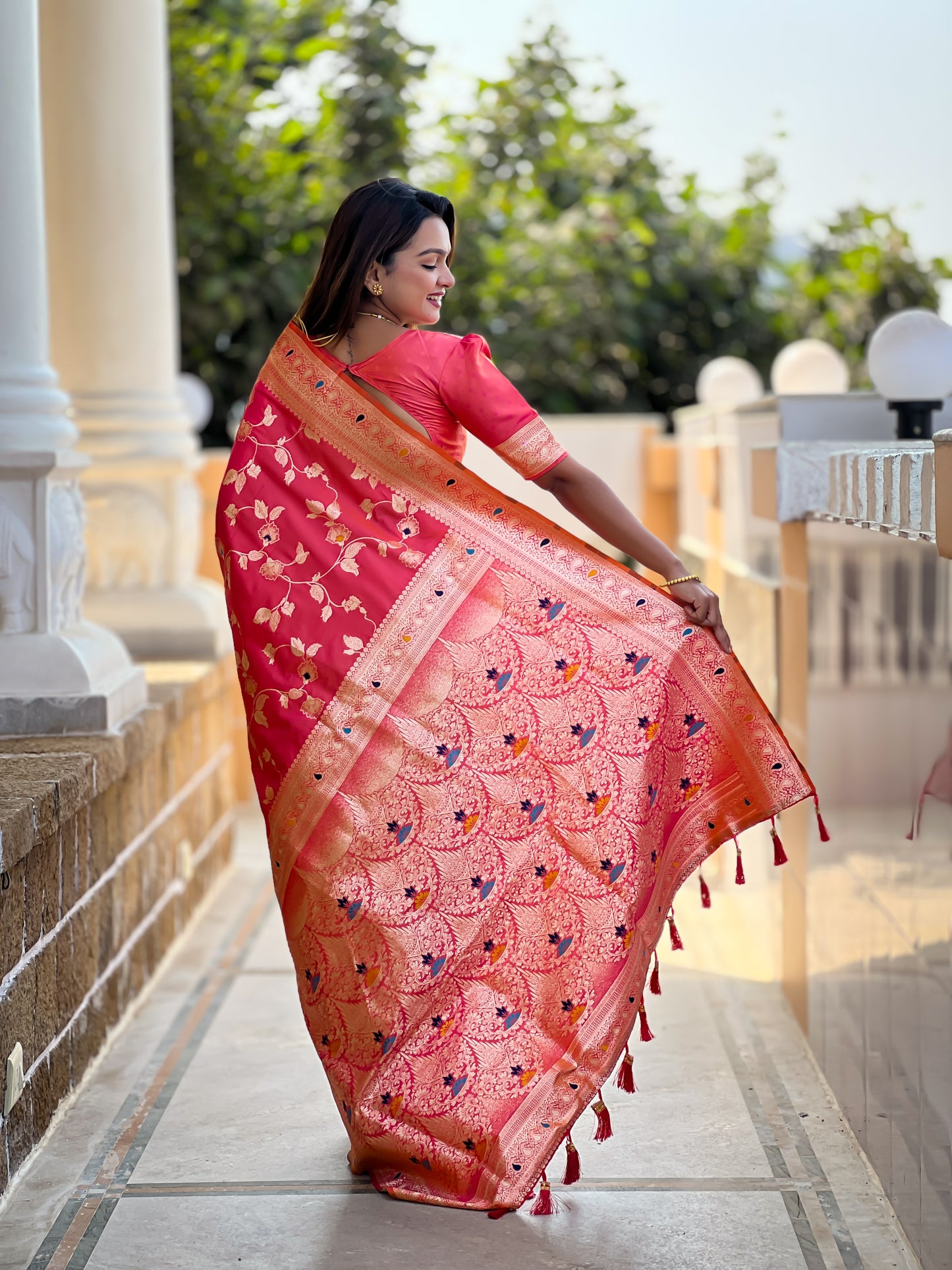 Peach Meenakari Elegance Banarasi Silk Saree