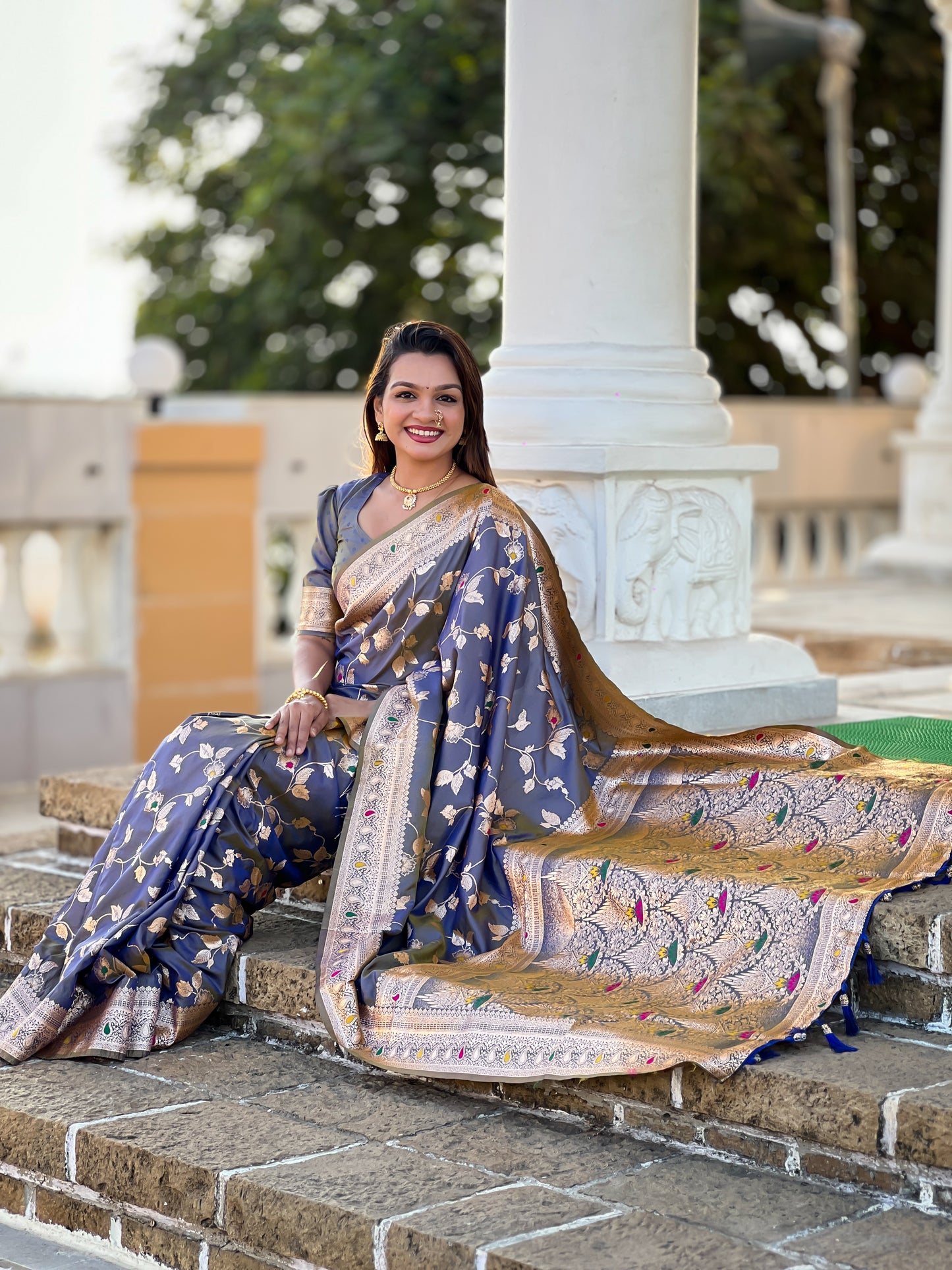 Grey Meenakari Elegance Banarasi Silk Saree