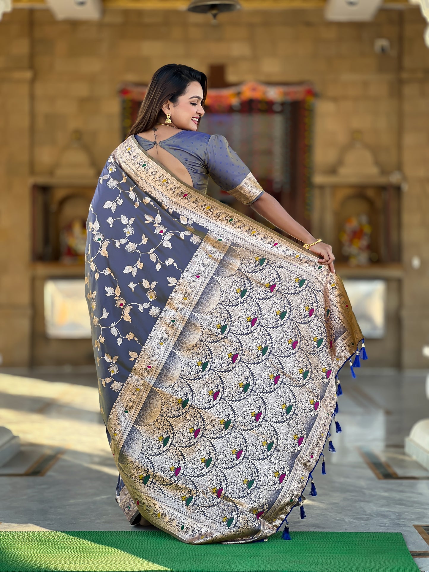 Grey Meenakari Elegance Banarasi Silk Saree