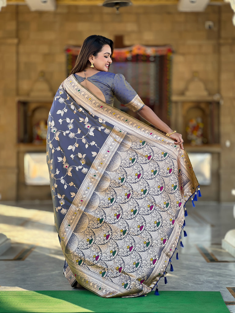 Grey Meenakari Elegance Banarasi Silk Saree