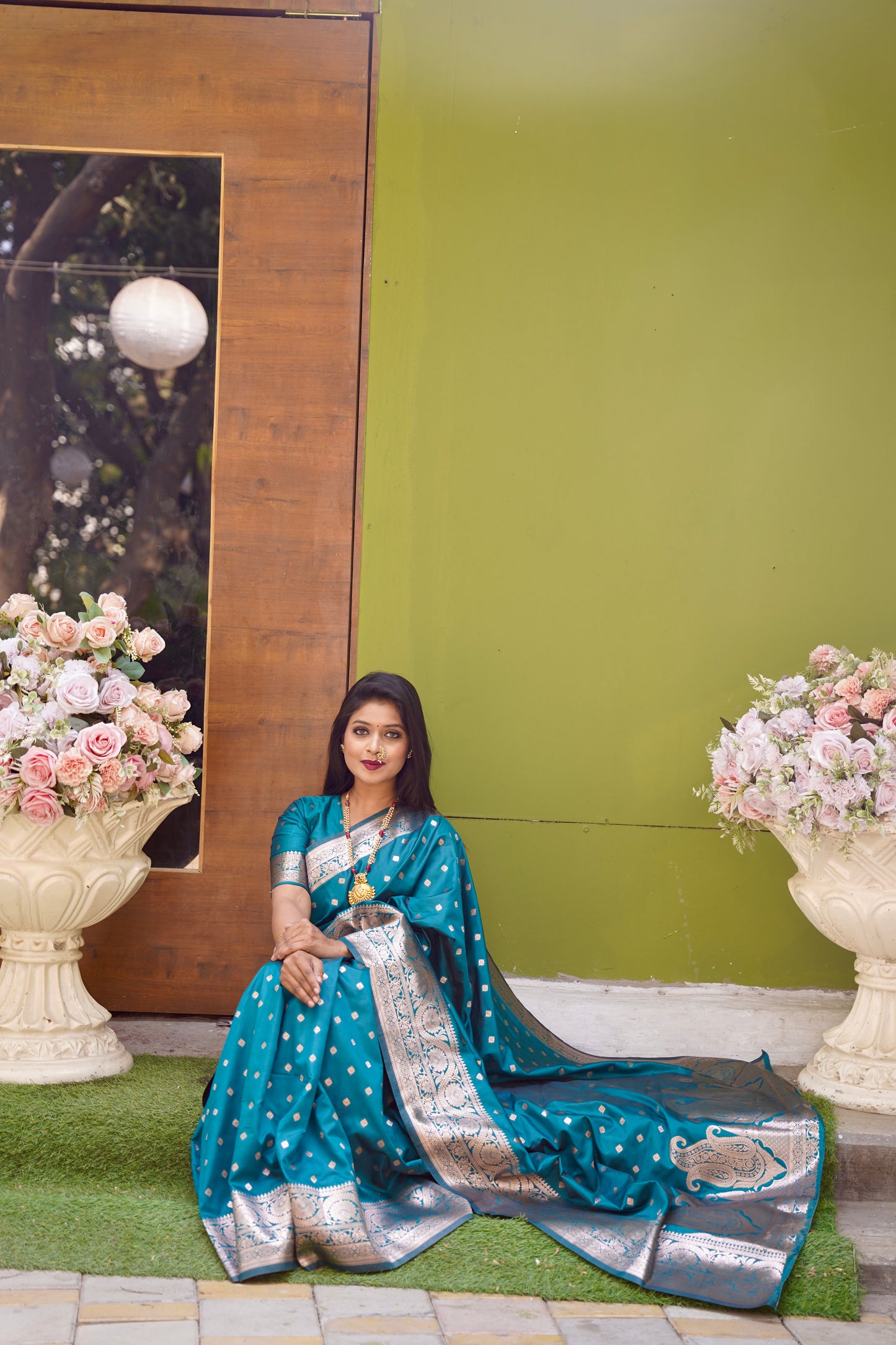 Rama Green Banarasi Silk Saree With Silk Blouse Piece