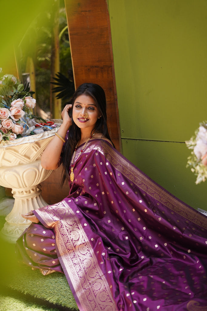 Dark Peach Banarasi Silk Saree With Silk Blouse Piece