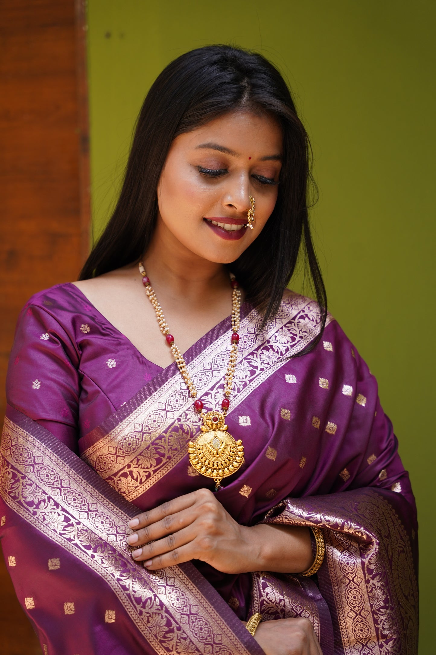 Dark Peach Banarasi Silk Saree With Silk Blouse Piece