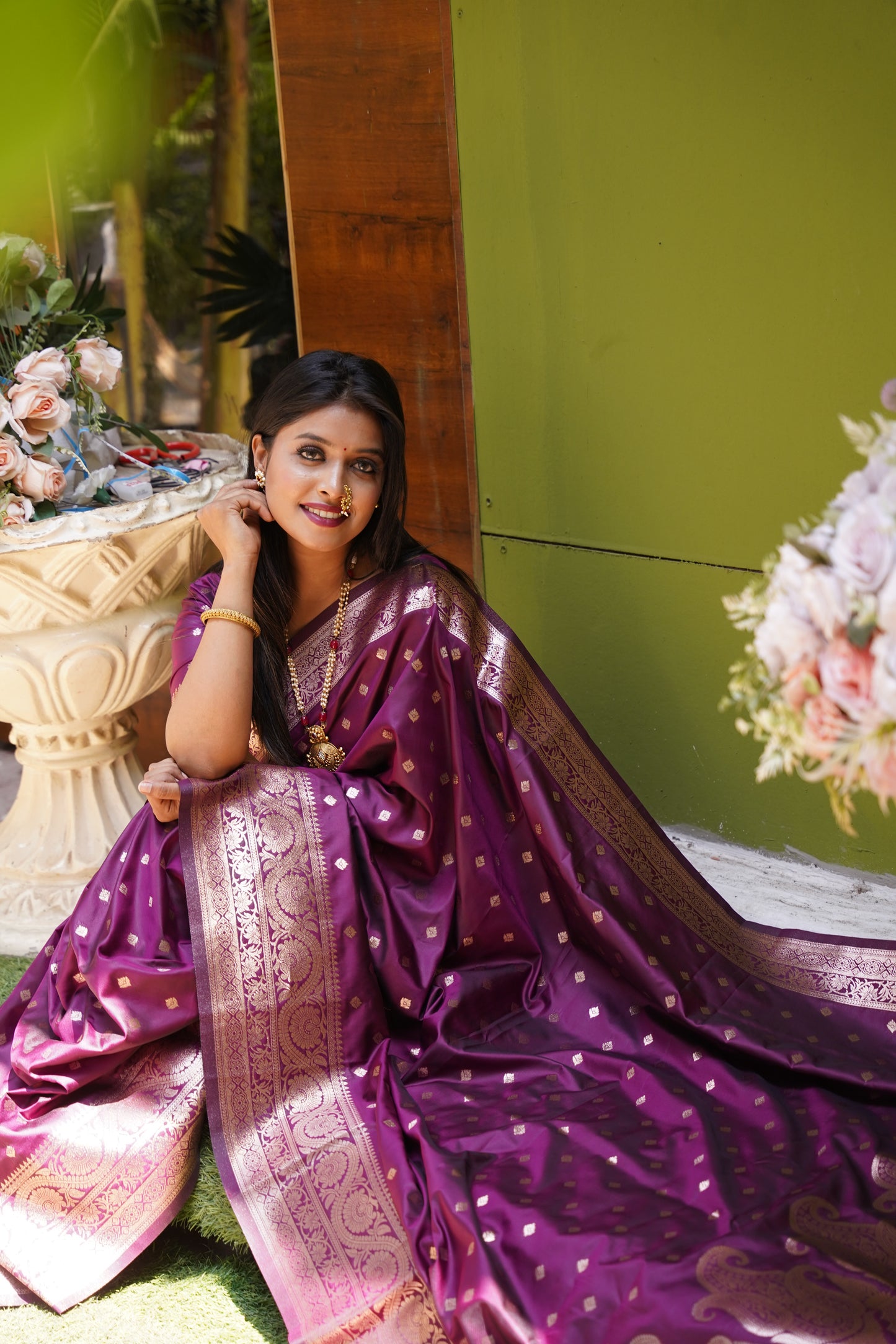 Dark Peach Banarasi Silk Saree With Silk Blouse Piece