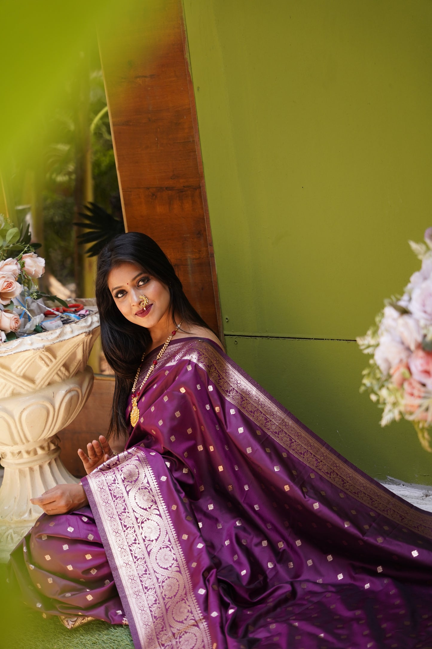 Dark Peach Banarasi Silk Saree With Silk Blouse Piece