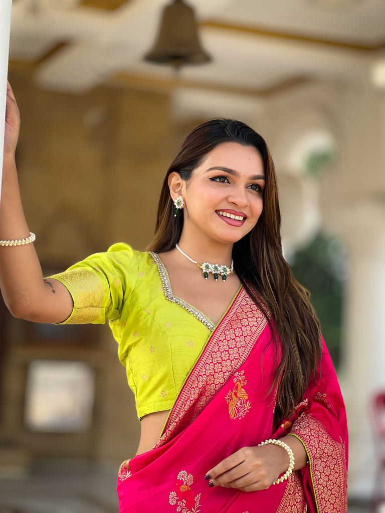 Rajavanshi Meenakari Pure Dolla Silk Saree With Blouse Piece