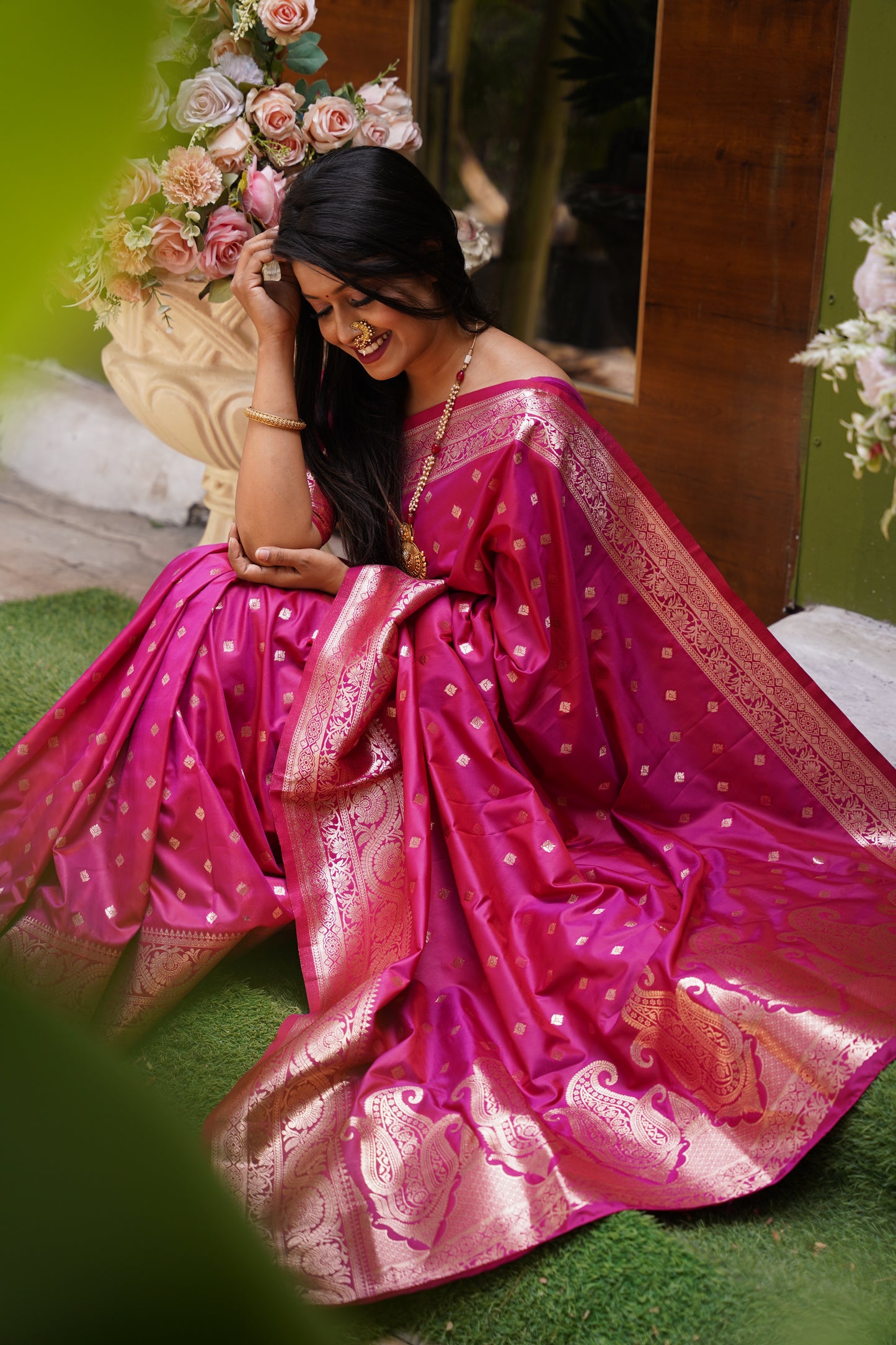Pink Banarasi Silk Saree With Silk Blouse Piece