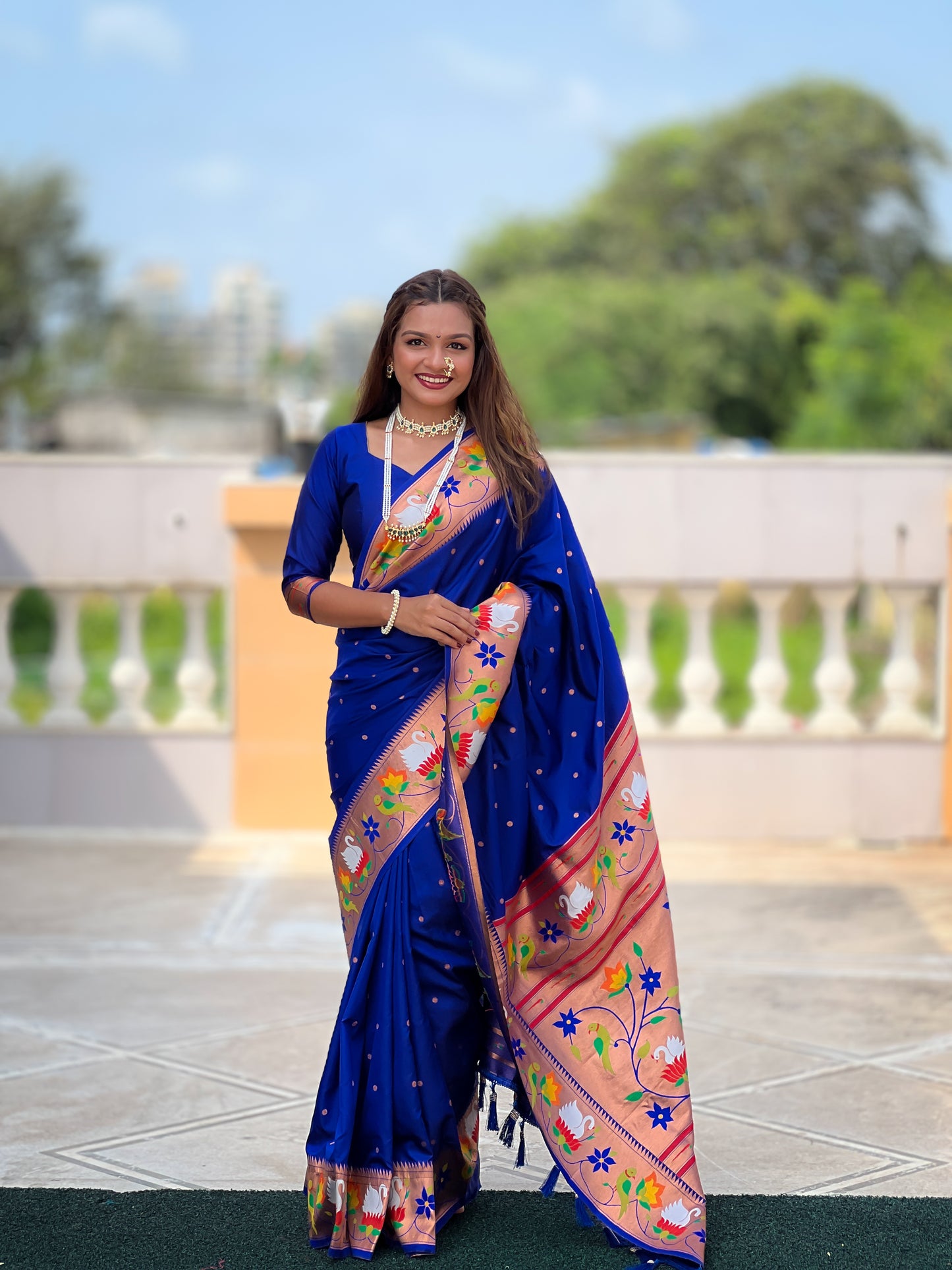 Blue Traditional Rajhans Paithani Soft Silk Saree With Blouse Piece