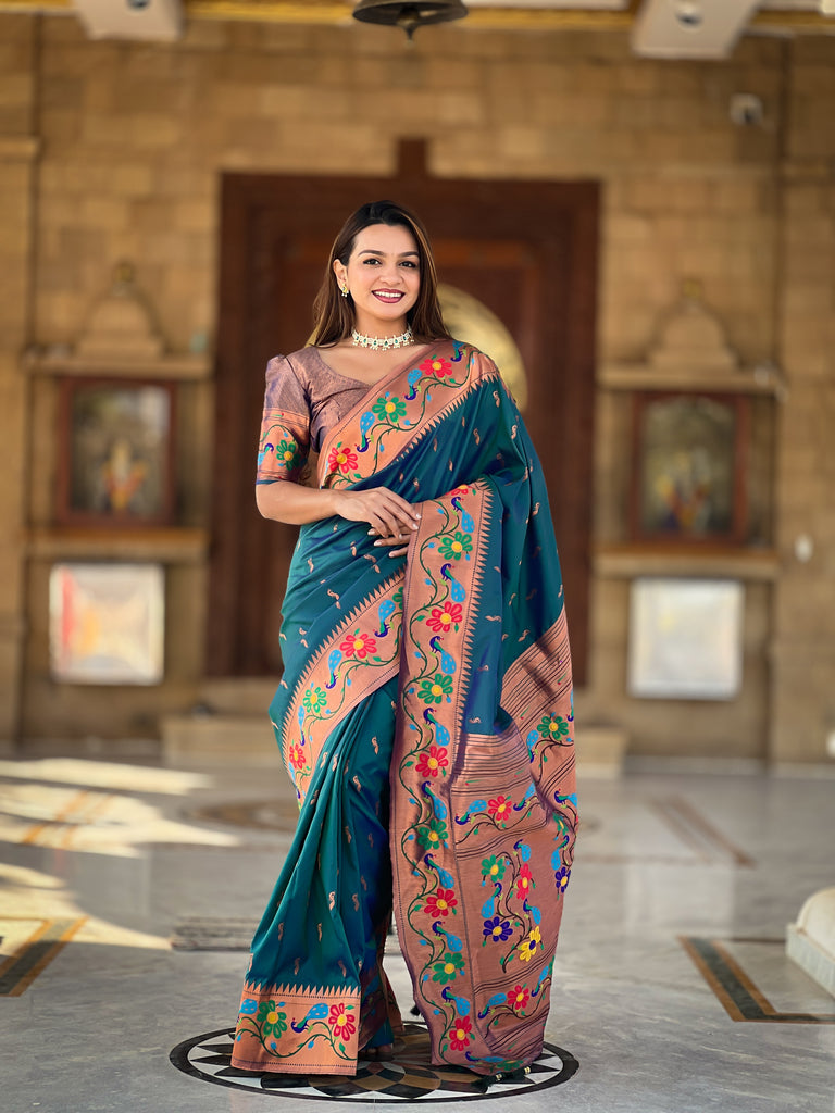 Morpinch Traditional Anuradha Paithani Soft Silk Saree With Blouse Piece